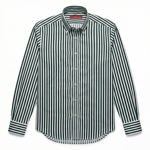 Riviera Di Perla Çizgili Beyaz Gömlek - Koyu Yeşil