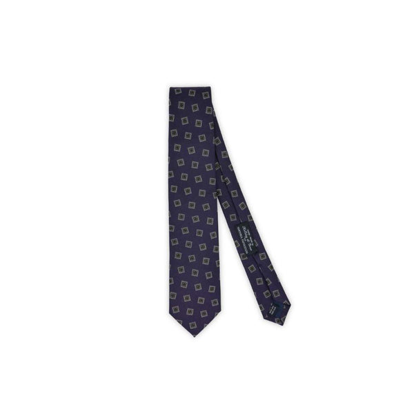 Holliday & Brown Kare Motifli İpek Kravat - Lacivert - Bonherre