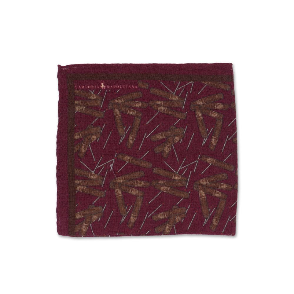 Yumuşak Yün Baskılı Cep Mendili - Bordo