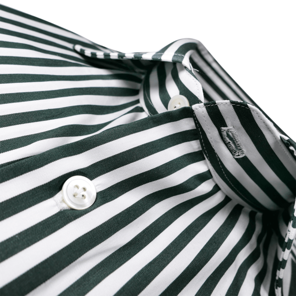 Riviera Di Perla Koyu Yeşil Çizgili Beyaz Gömlek - Bonherre