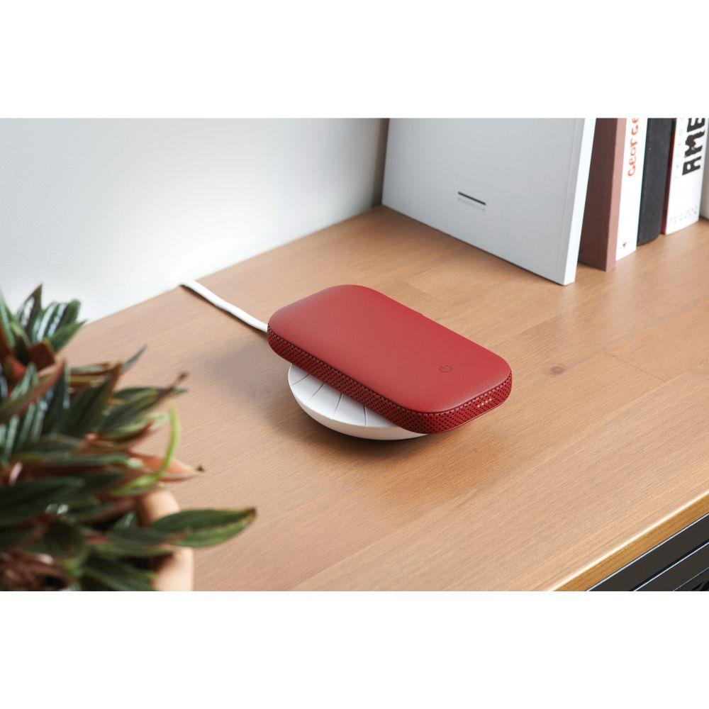 Powersound Deri Kablosuz  Şarj Cihazı ve Bluetooth Hoparlör Kırmızı - Bonherre