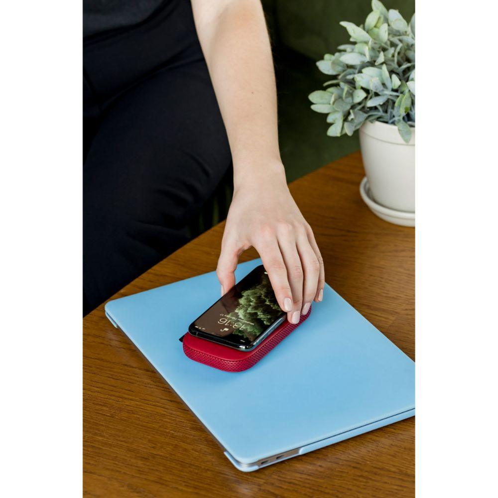 Powersound Deri Kablosuz  Şarj Cihazı ve Bluetooth Hoparlör Kırmızı - Bonherre