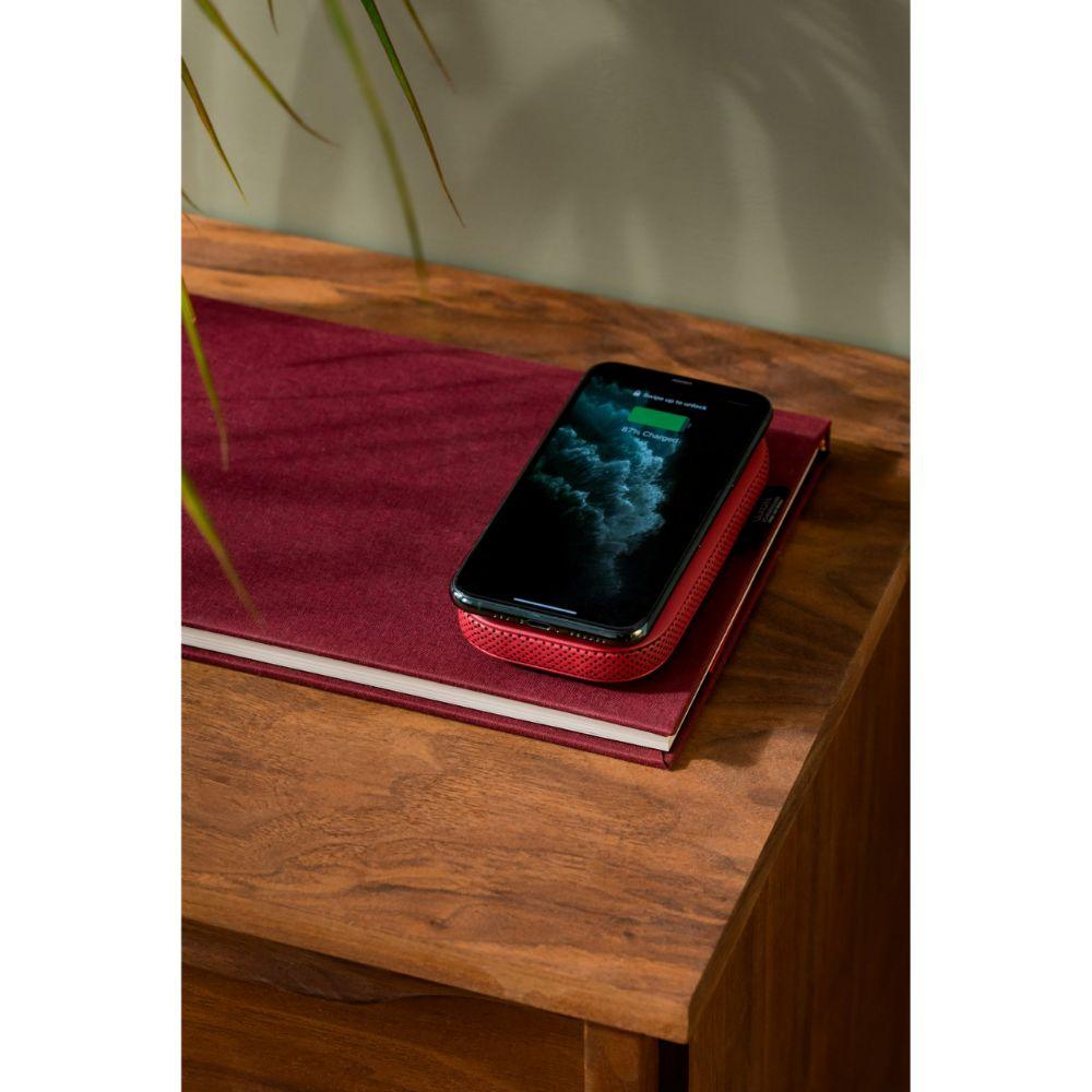 Powersound Deri Kablosuz  Şarj Cihazı ve Bluetooth Hoparlör Kırmızı - Bonherre